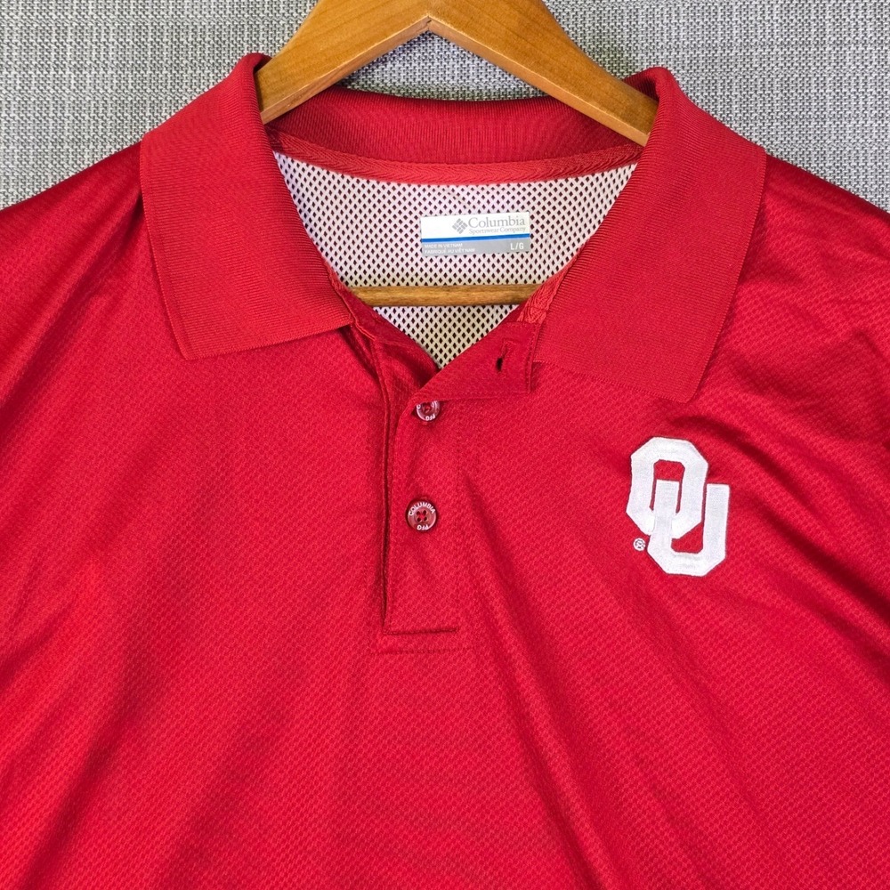 Oklahoma Sooners OU Polo Shirt Mens Large Red Columbia PFG NCAA College Football - Picture 3 of 14